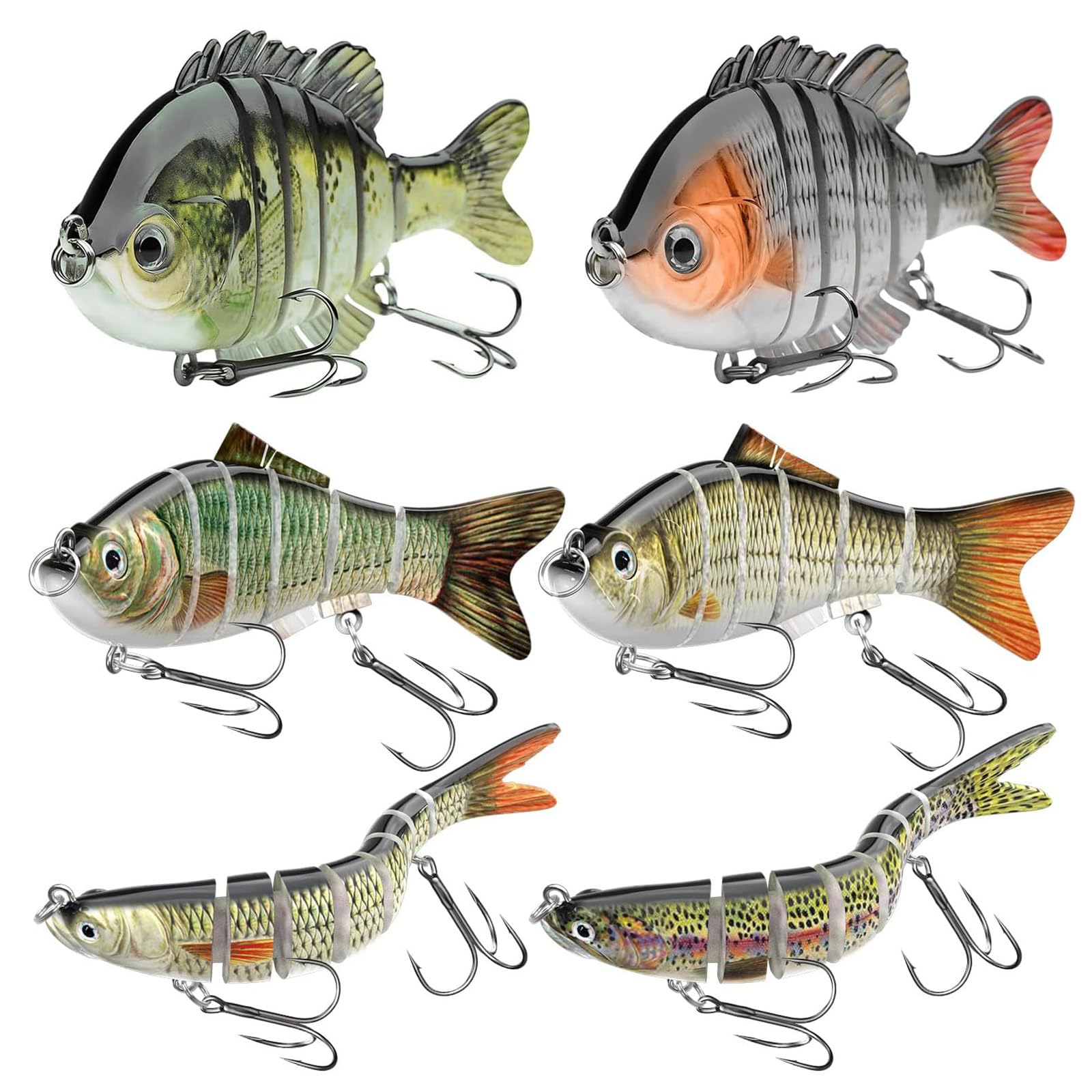 Lebensechte Angelköder für Barsch, Hecht, Zander, Crappie, Jointed Swimbaits, langsam sinkende Angelköder für Süß- und Salzwasser, mit Angelbox, tolles Geschenk für Männer und Familie, 6 Stück