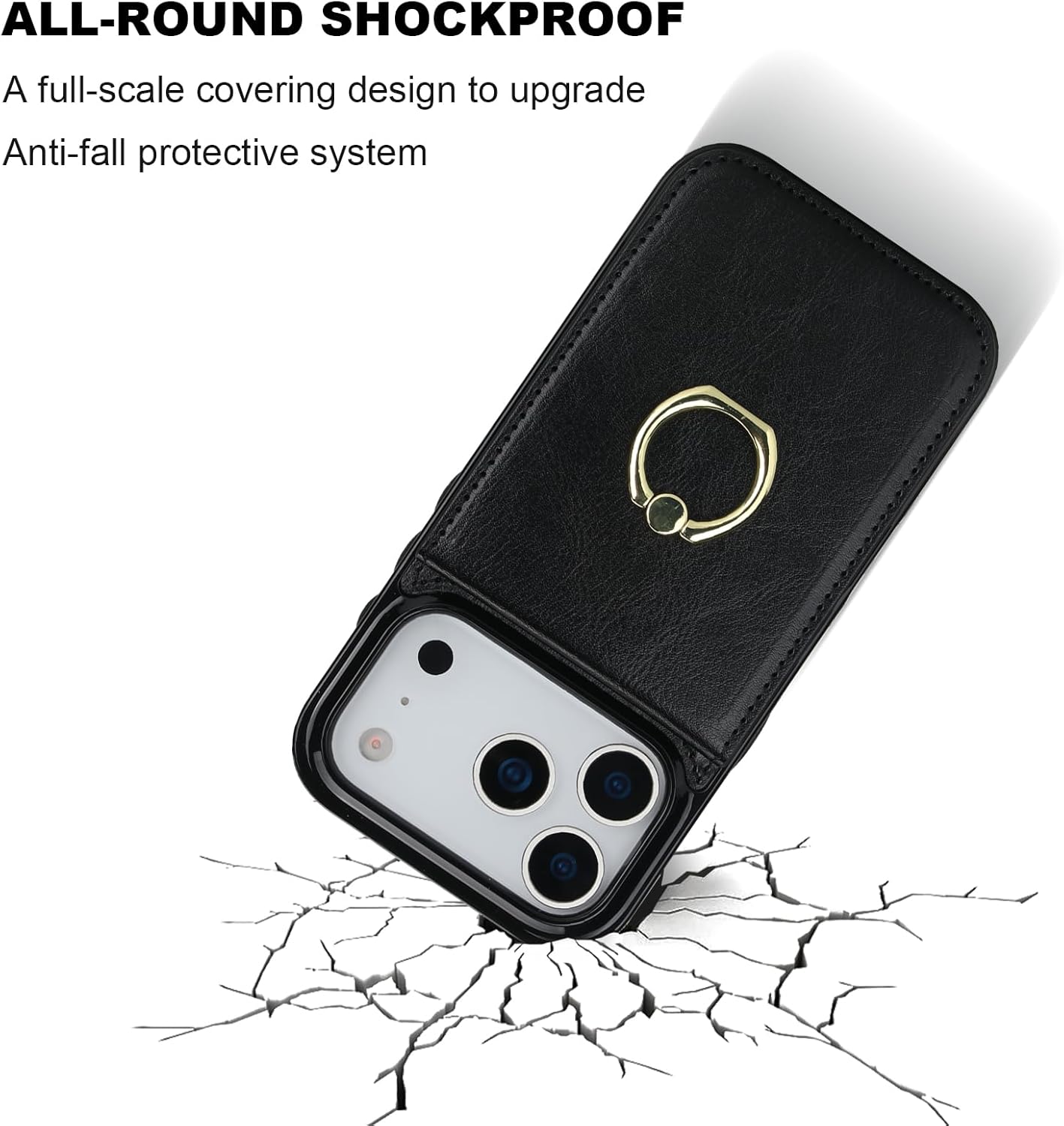 KIHUWEY for iPhone 17 Pro Case Wallet with Credit Card Holder, 360° Rotation Ring PU Leather Magnetic Clasp Kickstand Heavy Duty Protective Cover for Women and Men 6.3 Inch (Black) - Image 8