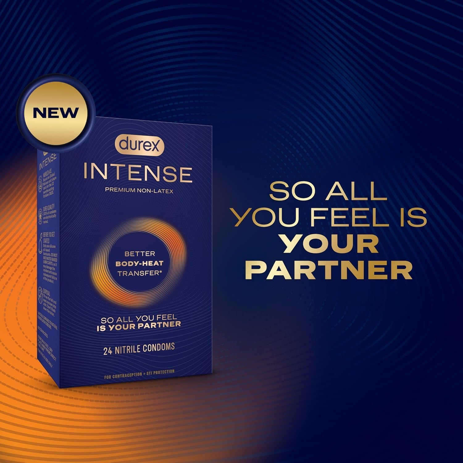 Durex Intense Nitrile Condoms, Ultra Thin Premium Non Latex Condoms Lubricated with Silicone Lube, 24 Count (Pack of 2)