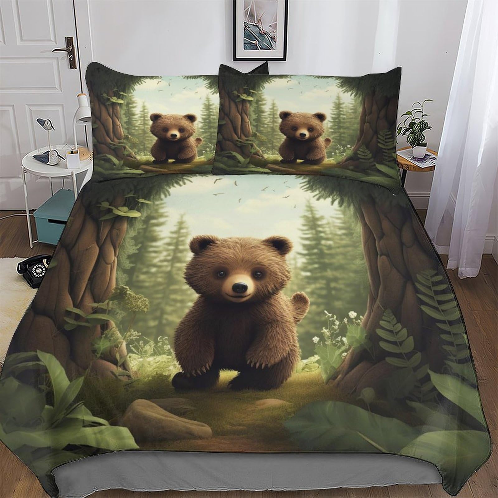 PAZZK Animal Bear Printed Duvet Cover Set 3 Pcs with Pillowcases - Ultra Soft Hypoallergenic Microfiber Quilt Cover Bedding Sets for Kids, Youth And Adult Comforter Cover Double (200x200cm)