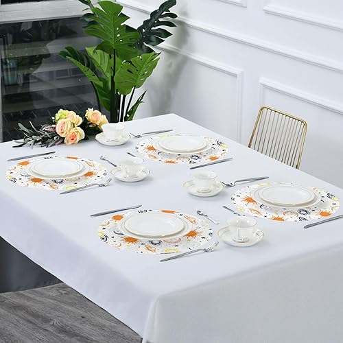 Miniatura 7 de Retro Sun and Moon Orange and White Rounds placemats Farmhouse Spring Decor 15x15 in individuales para mesa de comedor