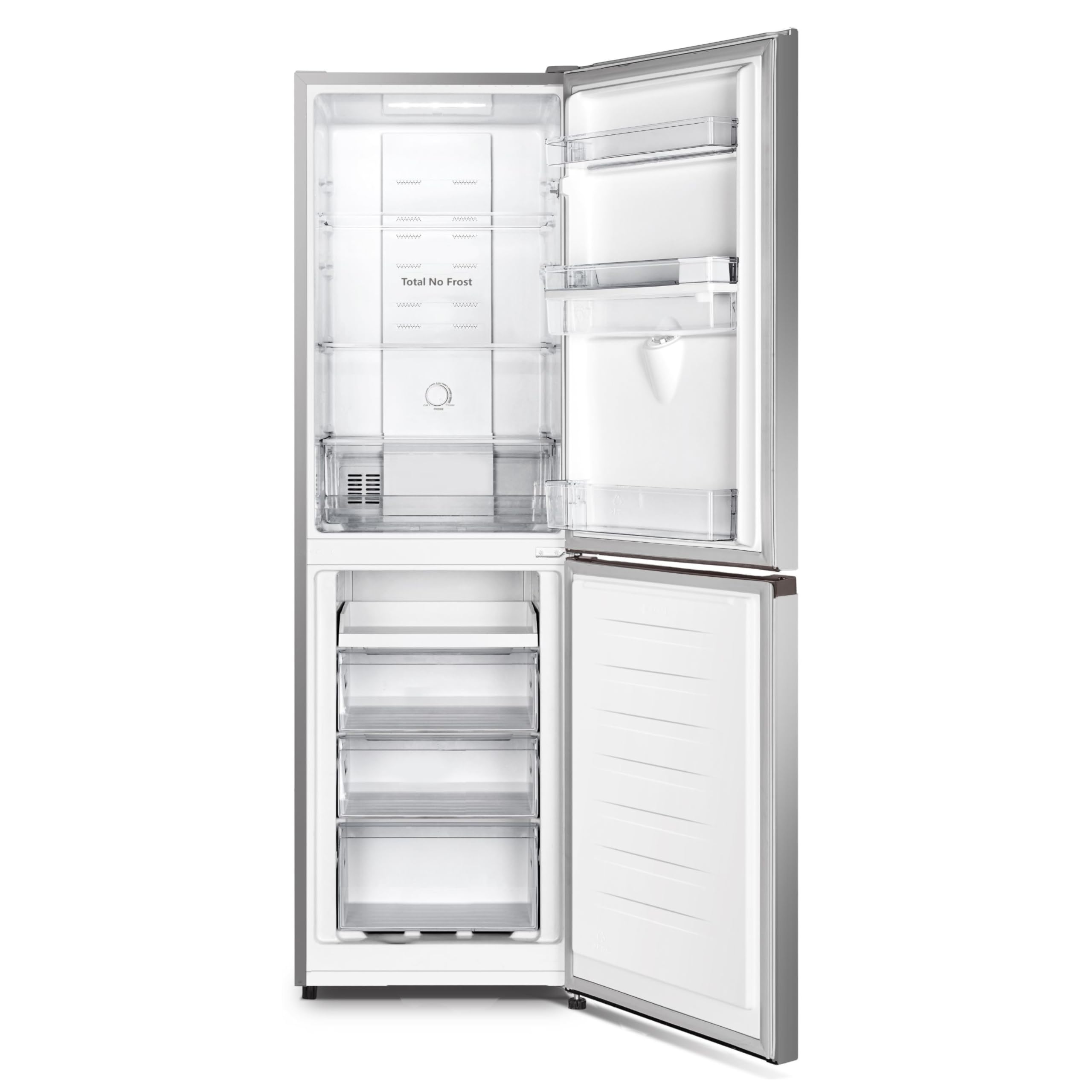 HYE Fridge Freezer - 50/50 Freestanding Fridge Freezer, 182.4cm Height, 55cm Width, 256 Litre Capacity, Total No Frost & Non-Plumbed Water Dispenser, Silver - RF01FF256S18 — view 2