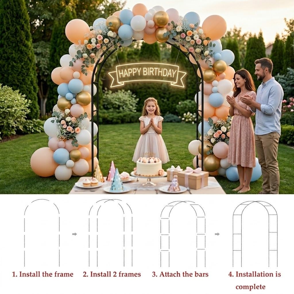 120x220cm 200x230cm Arche de Jardin en Métal, Support Tuteur Treillis pour Plantes Grimpantes Rosiers, Arceau Pergola Gloriette pour Extérieur Décoration de Mariage(Noir,W300 xH220cm)