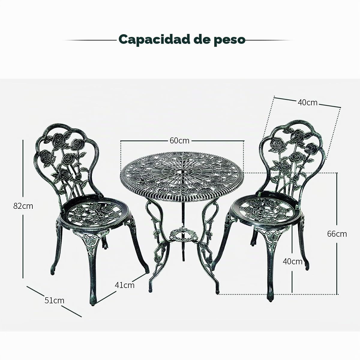 GOPLUS Conjunto de Mesa y 2 Sillas de Aluminio Exteriores para Todo Tipo de Clima con Agujero para Sombrilla, Juego de Muebles para Jardín (Rosa Verde Antigua)