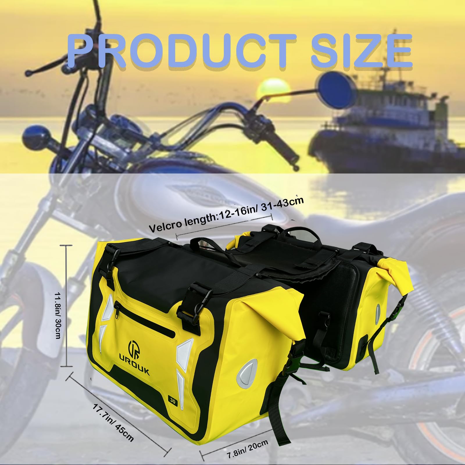 Bolsa Lateral Moto Impermeable 60L (30L*2) de Sillín para Motocicleta - Alforjas y Pannier para la Mayoría de Bastidores (Amarillo)