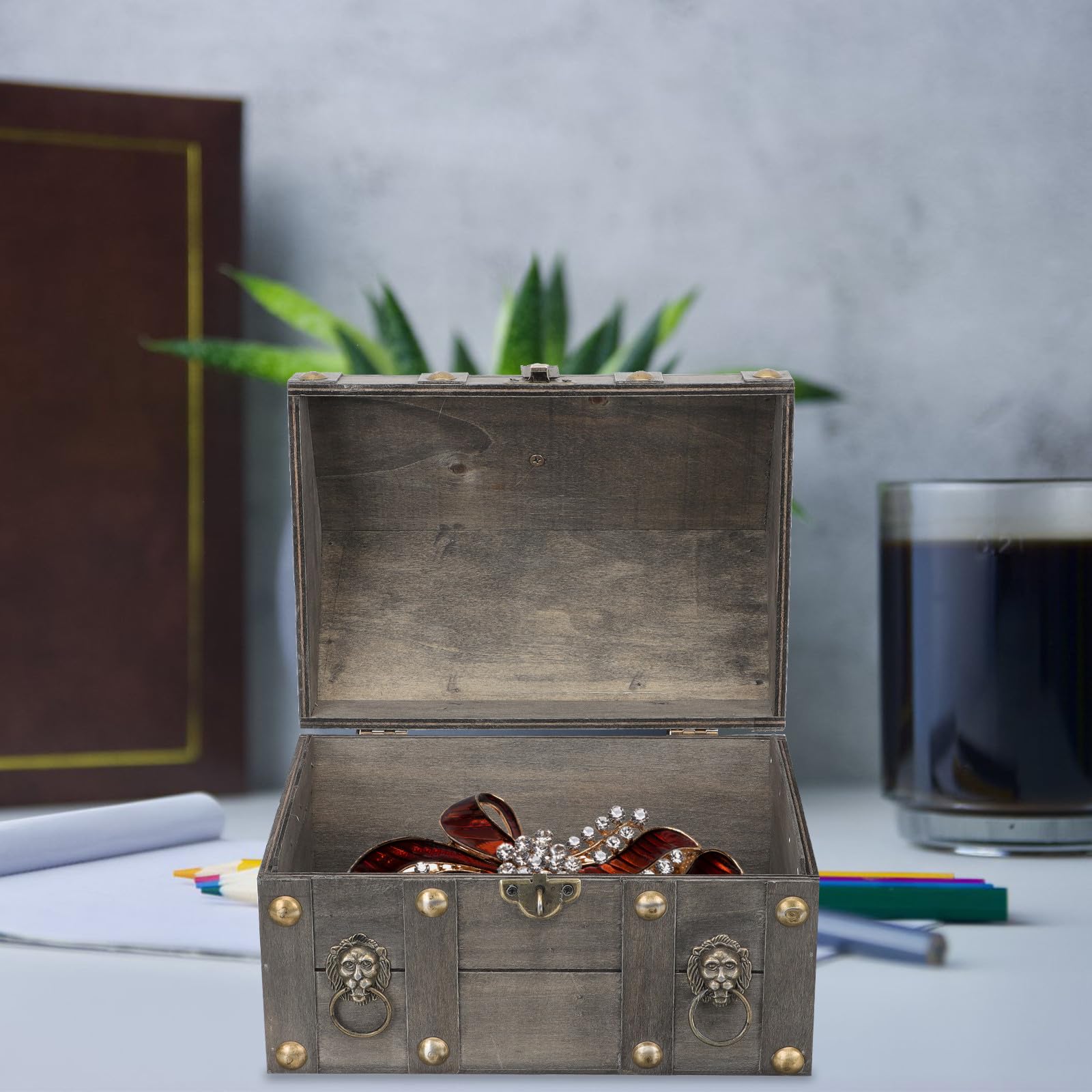 Holz Vintage Aufbewahrungsbox mit Schloss für Schmuck und Bernstein