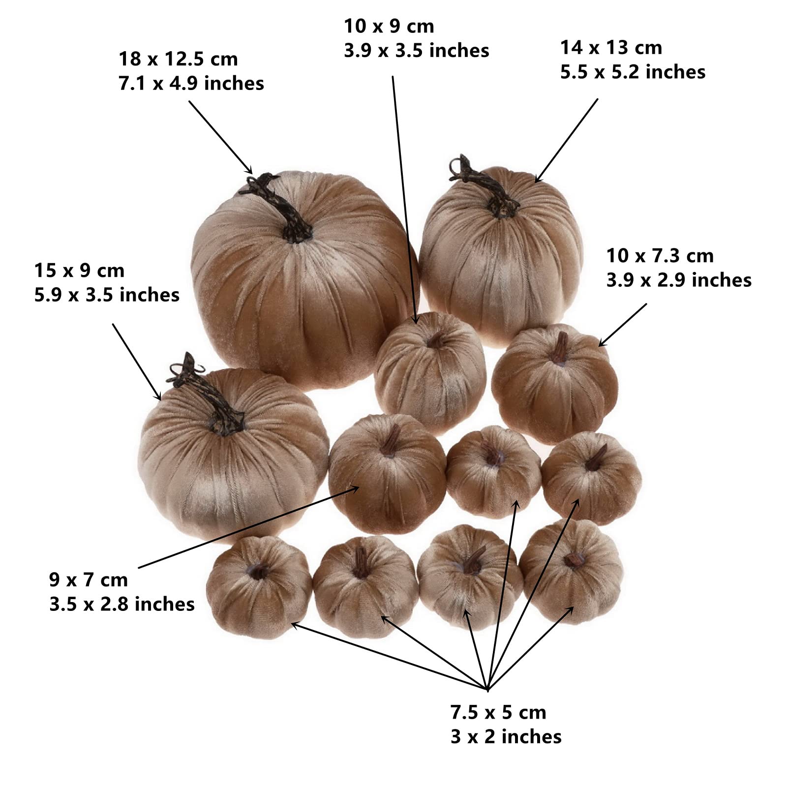 Gresorth 12-tlg. Samt Kürbis Set - Künstliche Herbstdekoration In Champagner