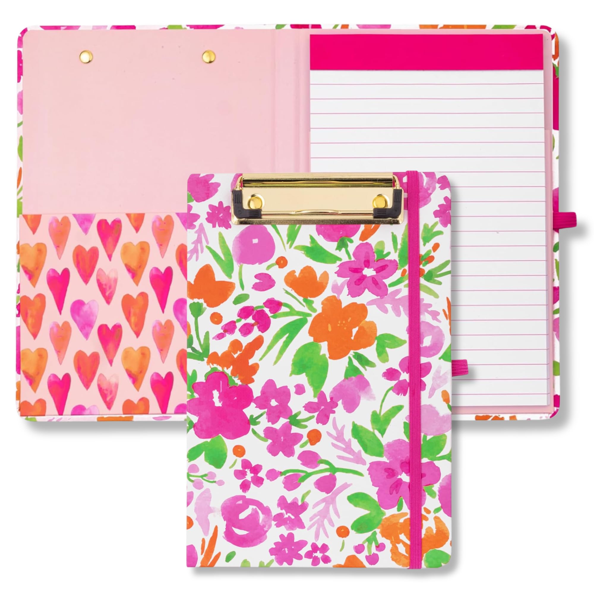 Steel Mill & Co Cute Mini Clipboard Folio with Refillable Lined Notepad and Interior Storage Pocket, Small Padfolio for Work (Watercolor Flowers)