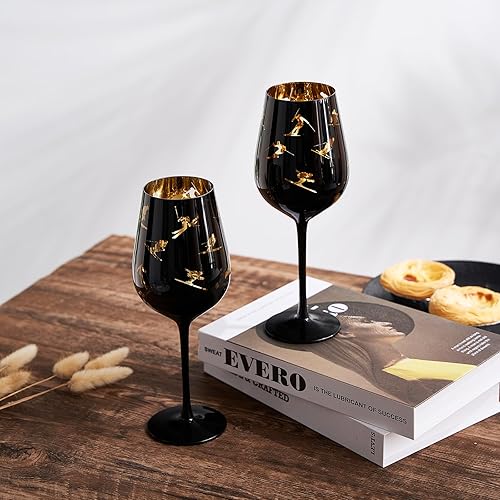 Miniatura 3 de Copas de vino de esquí con tallo de cristal, juego de 2 copas de vino de 14 onzas con temática vibrante para deportes de nieve de invierno, esquí y