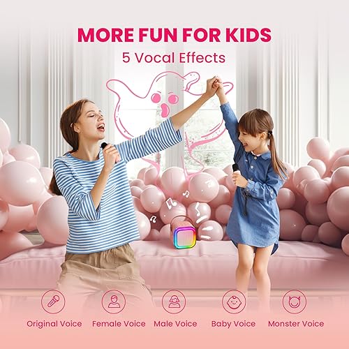 Miniatura 79 de Máquina de karaoke para niños y adultos, minialtavoz Bluetooth portátil con 2 micrófonos inalámbricos y luces de fiesta, para celular, regalo