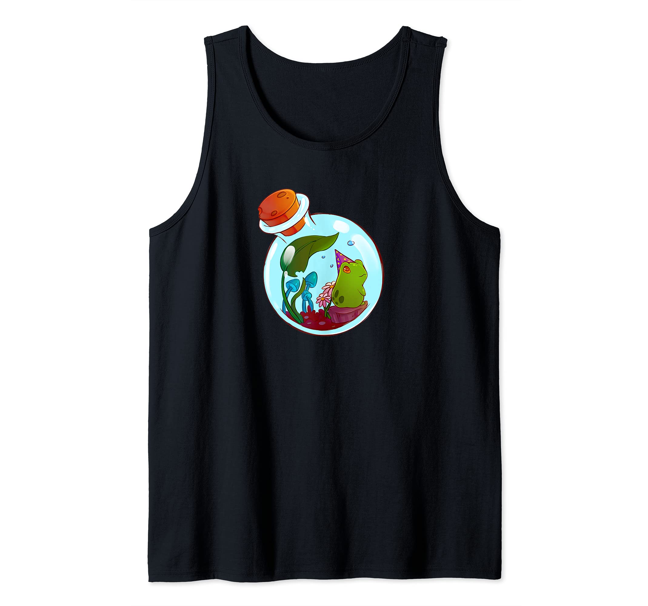 Frog Terrarium Kawaii Witch Cute Cottagecore Aesthetic Tank Top, Black