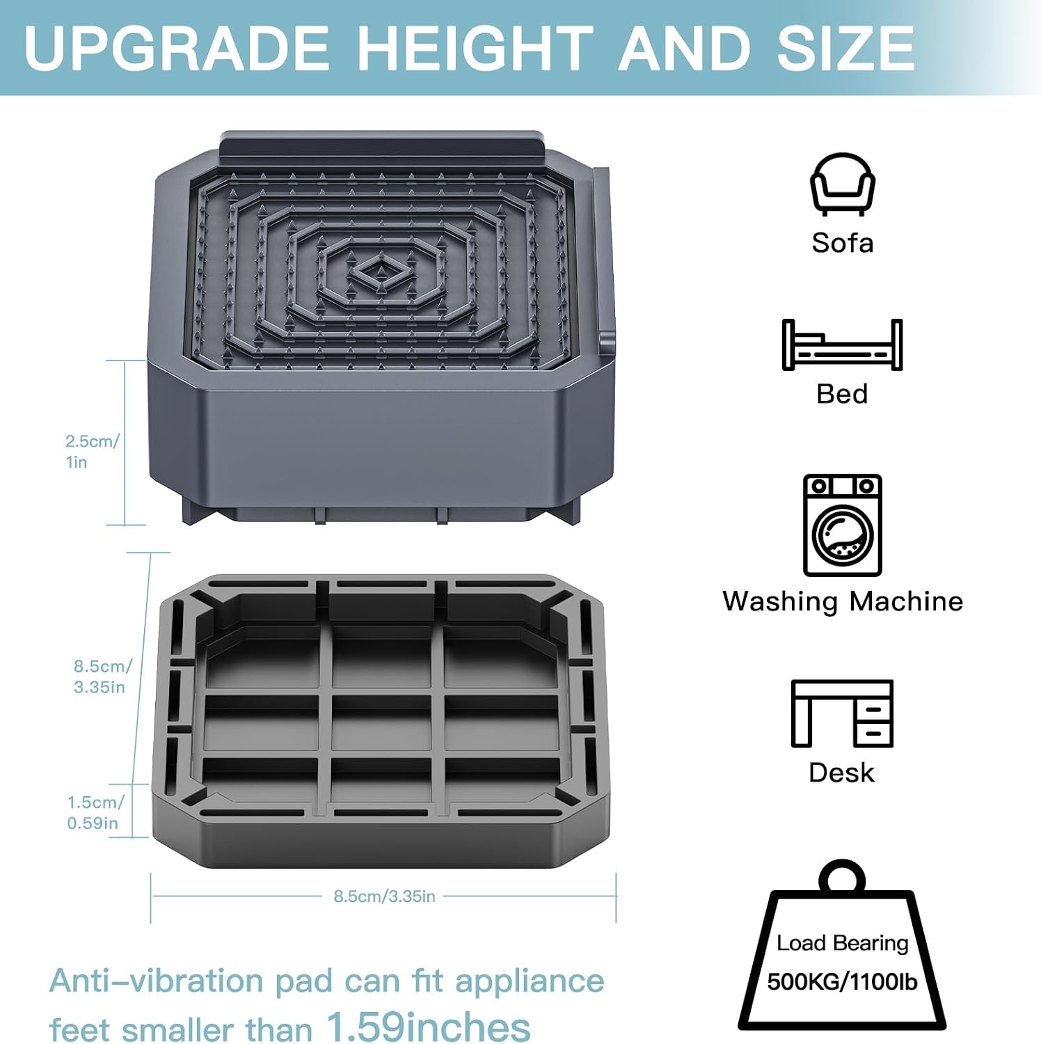 SEISSO Anti Vibration Pads for Washing Machine, Noise Cancelling and Anti-Walk Anti Vibration Washing Machine Support, Pedestal for Washer and Dryer Set of 4