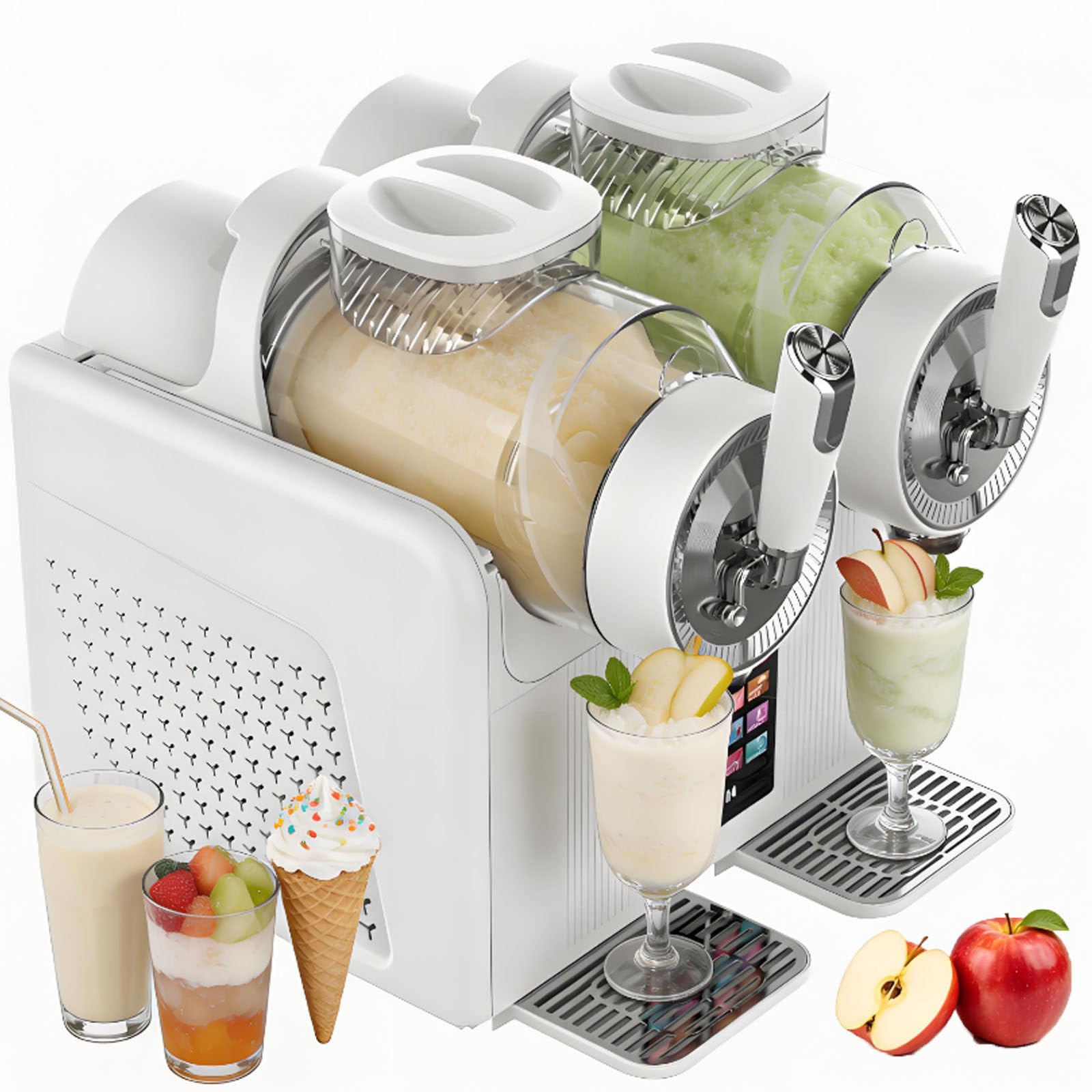 ErShangMao Slushie & Soft Ice Cream Maker Machine, Slushy Maker Machine,2 * 2l Capacity,Cold Drinks Device With 7 In 1 Drink And Dessert Presets,Touch Display For Home Or Small Café White