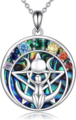 LUHE Collar de pentagrama de plata de ley con dije de pentagrama de chakras luna pentagrama collar con colgante de pentagrama celtas paganas