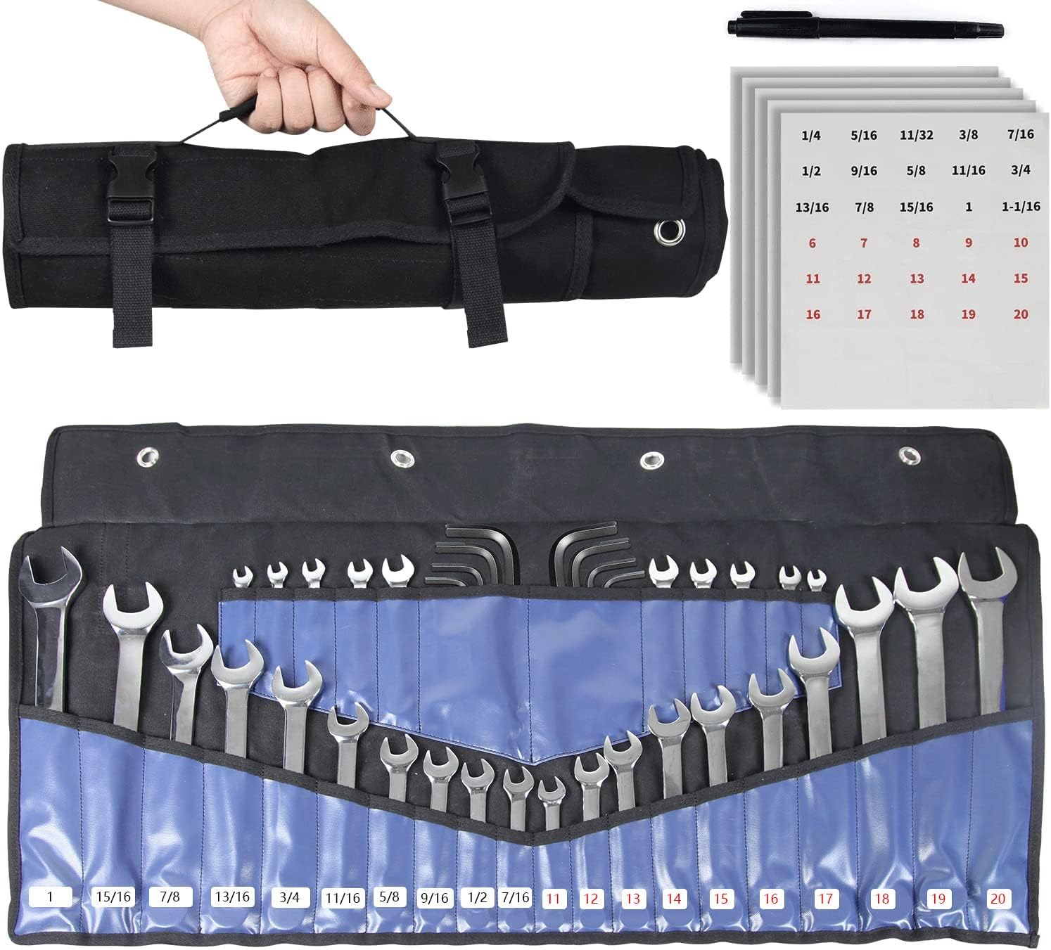 30 Pocket Wrench Roll Up Pouch Portable Canvas Cloth