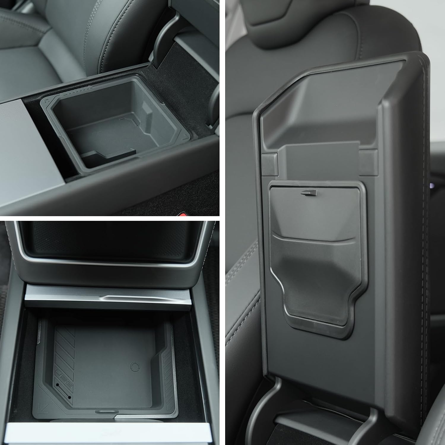 Jawjut Center Console Organizer for 2025 2026 Tesla Model Y Juniper – 3PCS Hidden Console & Armrest Organizer (Black)