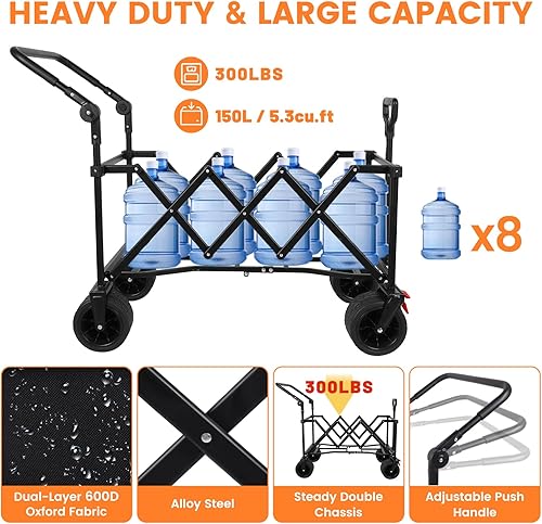 Miniatura 5 de Carro plegable plegable, carrito de playa, resistente con ruedas universales y mango ajustable, con peso de 200 libras, para campamento, compras,
