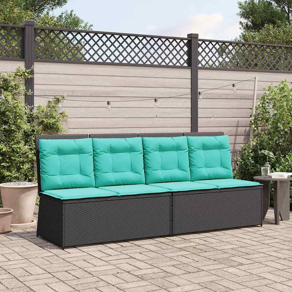 Panchina da Giardino Reclinabile 2 Posti in Polyrattan Nero | Pannello dello schienale regolabile e struttura in acciaio per relax su terrazzo e patio con cuscini sfoderabili.