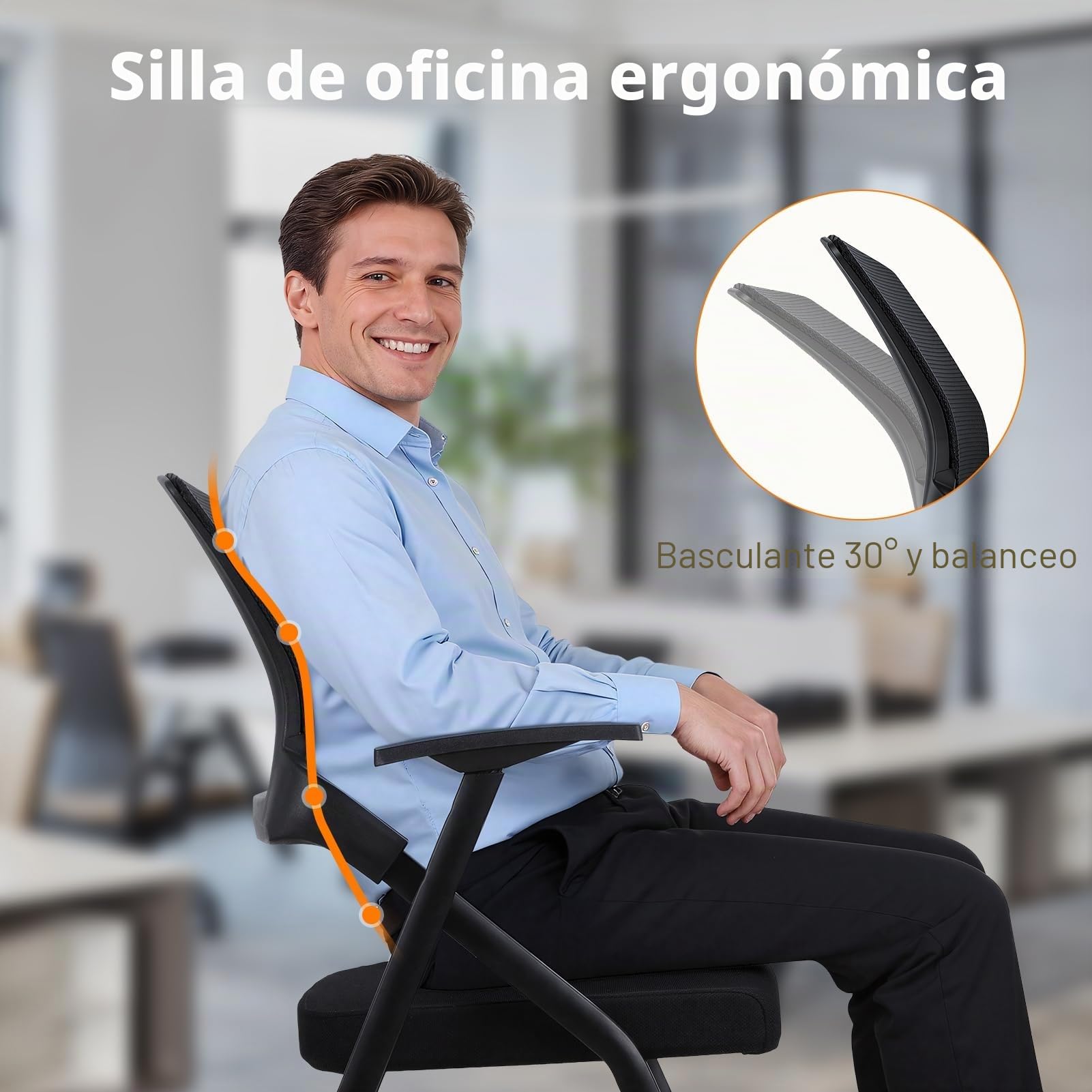 Silla de oficina plegable, respaldo ergonómico de malla con ruedas de PU y reposabrazos lisos, silla de invitados apilable para sala de conferencias, reuniones, recepción, color negro