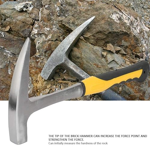 Miniatura 4 de Martillo de acero con mango de goma, martillo de ladrillo de doble cabeza de acero para estudio geológico, caza de rocas y minería (L(9.2 x 11.6