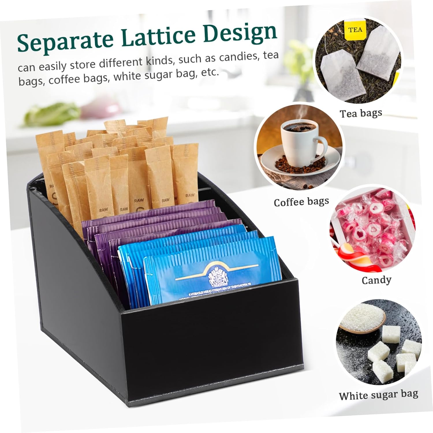 Countertop Coffee Organizer Box Tea Bag Holder for Condiments Snacks Sweeteners for Home Hotel Cafe Restaurant Use Smooth Edges for Handling