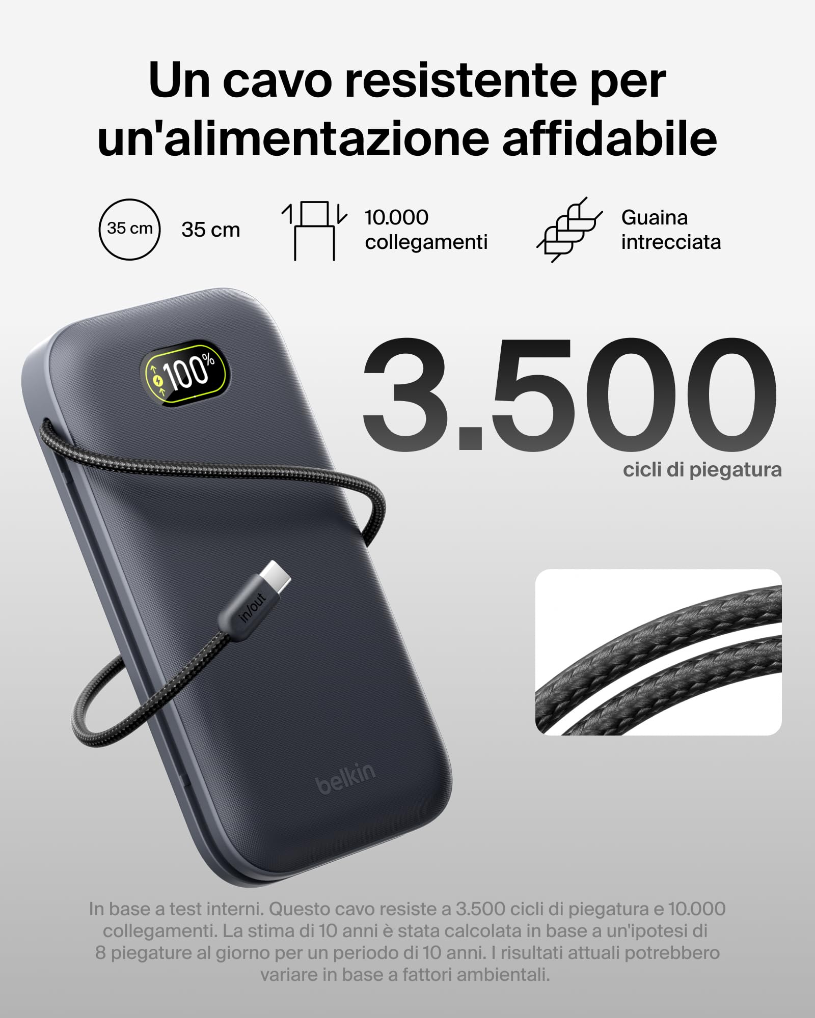 Belkin UltraCharge Pro Power Bank 27000mAh, Caricatore Portatile con Cavo USB C Integrato, USB PD 240W, Power Bank Portatile con Carica Rapida per MacBook Pro, iPhone, iPad Pro, Galaxy, Pixel, Carbone
