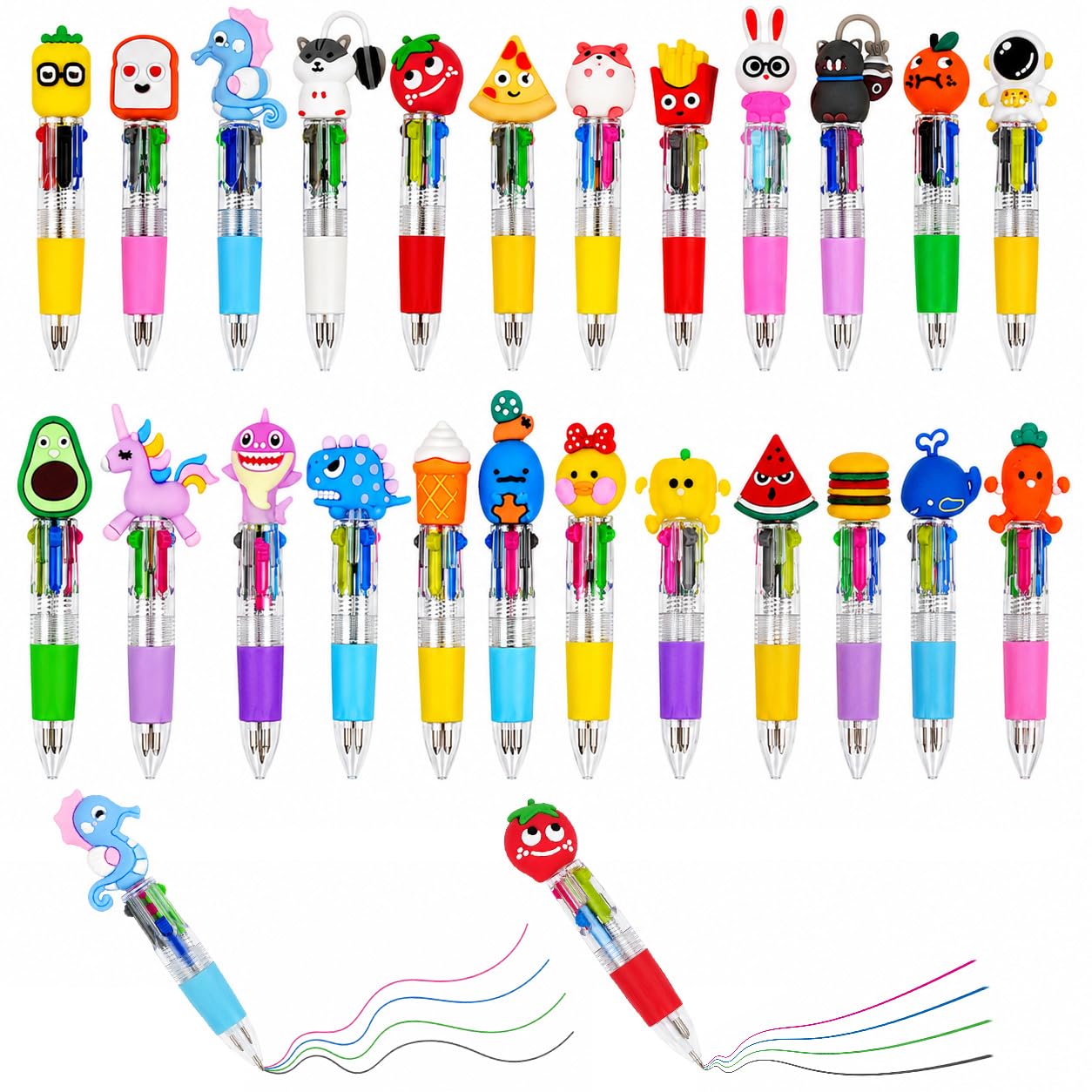 24 PCS Cartoon Multicoloured Pens, 4-in-1 Mini Retractable Ballpoint Pens — image 1