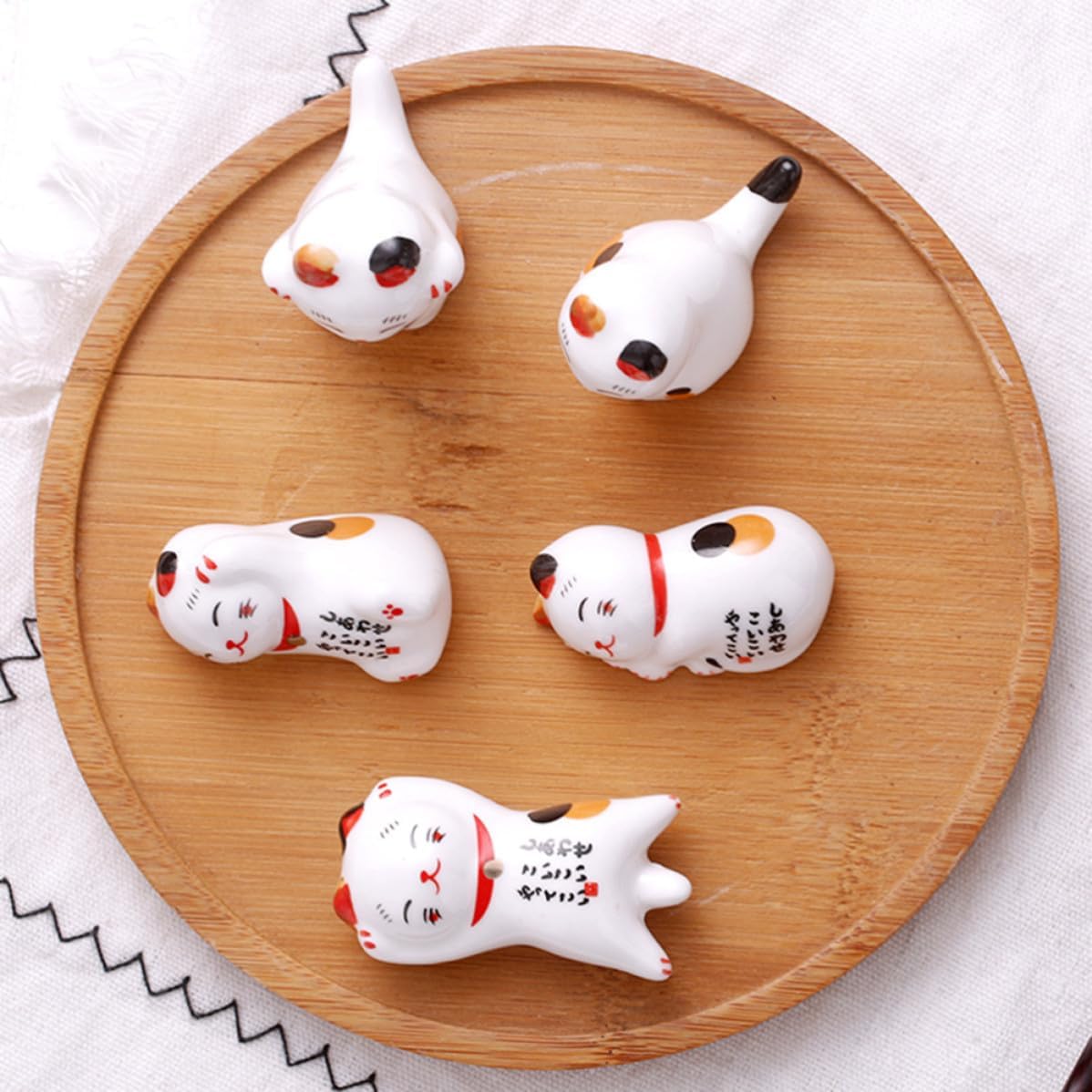 Uonlytech 6pcs Ceramic Chopstick Holder Set Japanese Style Cat Shape Chopsticks Rest Holder Easy to Clean Tableware Organizer for Dining and Entertaining