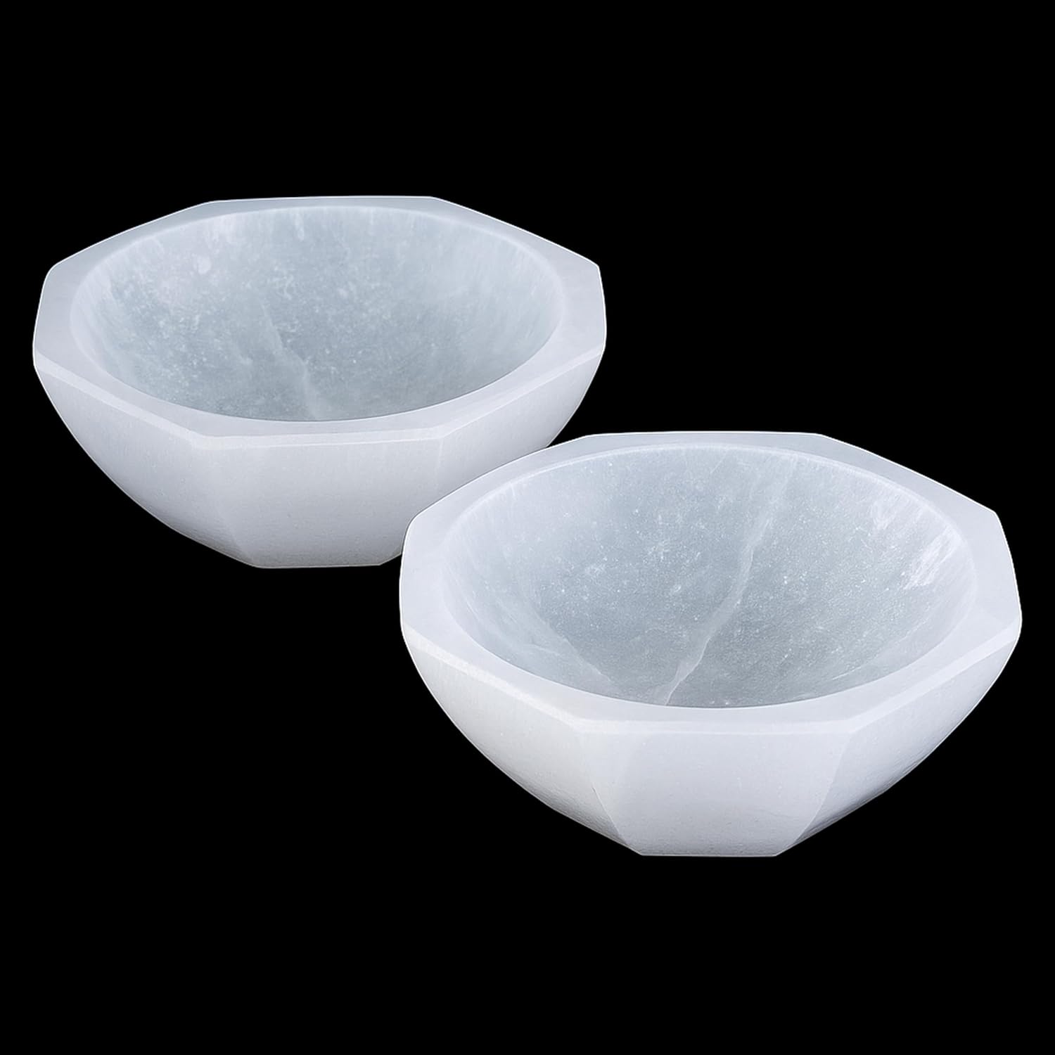 Om Zone Large Selenite Bowl Polished Selenite Crystal Charging Station for Cleansing and Charging Crystals Collection of Crystals and Healing Stones 4" Oval 2pack