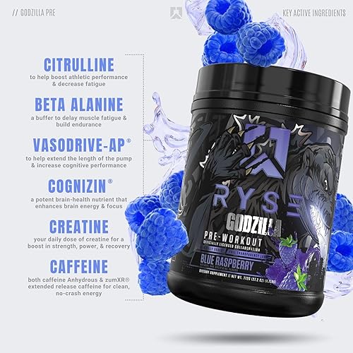 Miniatura 4 de Ryse Noel Deyzel x Godzilla Pre Entrenamiento  Bombas intensas, energía y enfoque  Citrulina y Beta Alanina  400 mg de cafeína total  40 porciones