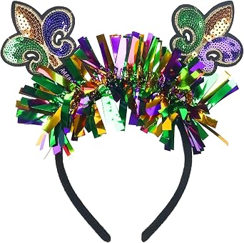 Mardi Gras Headband Carnival Headband Glitter Purple Green Gold Mask Fleur De Lis Hairband Fat Tuesday Hair Accessories for Women Girls Mardi Gras Celebration Parades Party Festival Headdress 1PCS