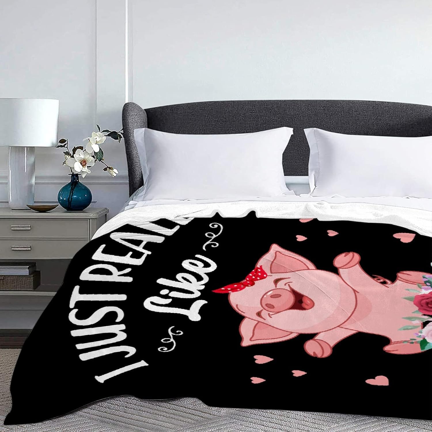 I Just Really Like Pigs Ok Soft Blanket Bedding Sherpa Blanket Warm Fluffy Blankets for Bedroom Living Room Sofa Couch Camping Gift Teen (60"X50")