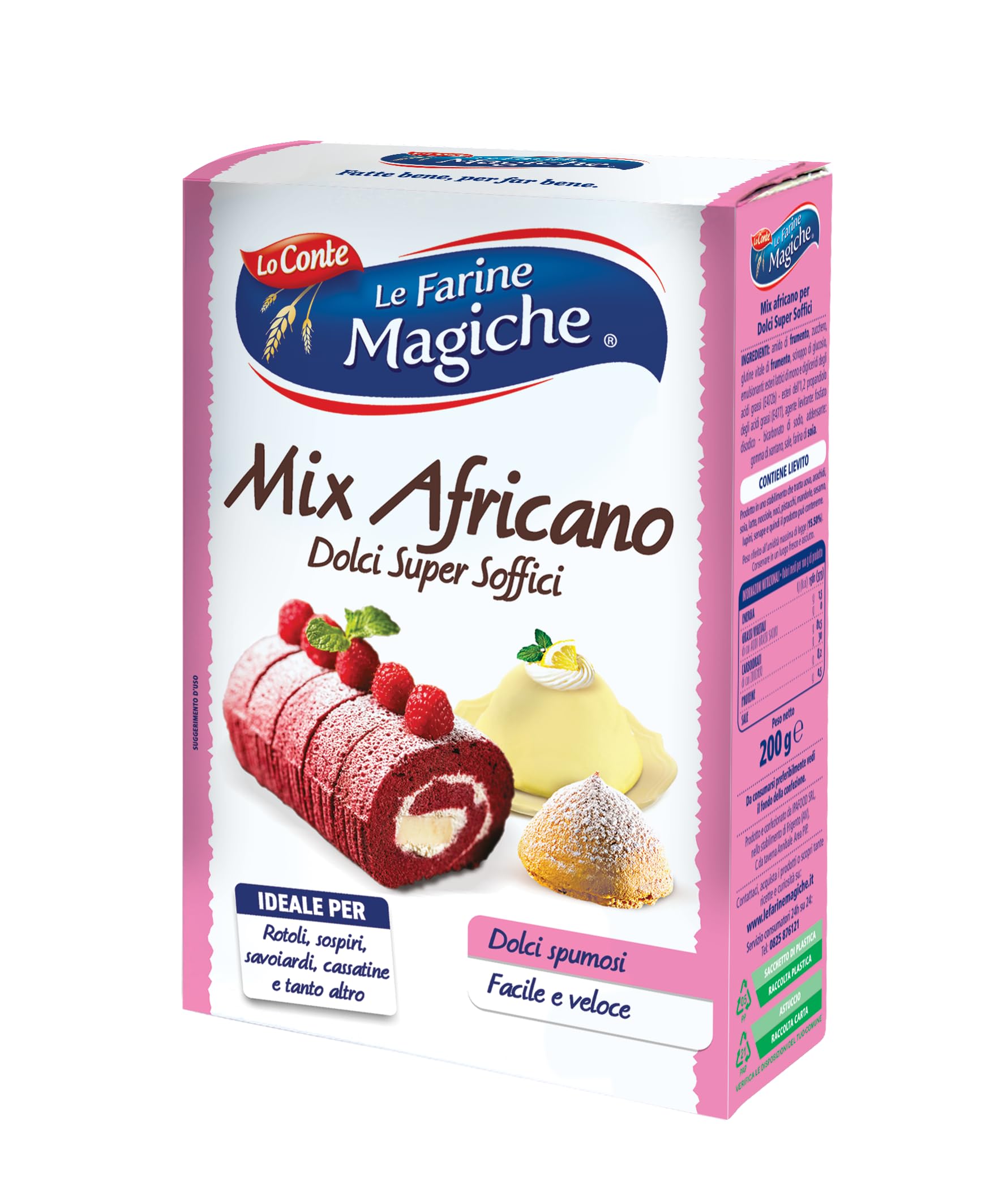 Le Farine Magiche Mix Africano per Dolci, Preparato per Pasticceria, Basi Soffici, Rotoli e Savoiardi, Alta Qualità, Scorta Ideale per Dolci Fatti in Casa, 6 Confezioni da 200g