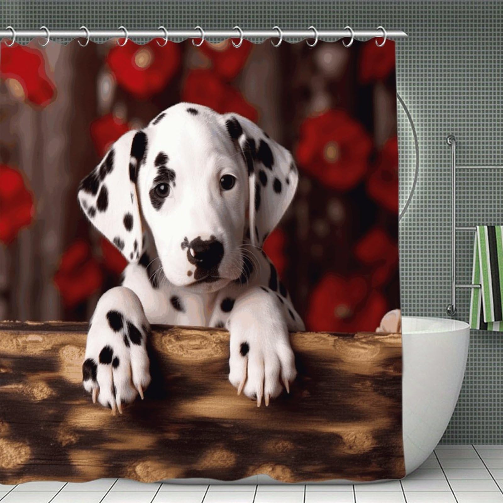 VstaDank Dalmatian Puppy Shower Curtain Waterproof Bathroom Curtain with Hooks Luxury Weighted Bath Curtains for Bathtubs Showers Room Dividers Decorative Shower Curtains 71x71 in