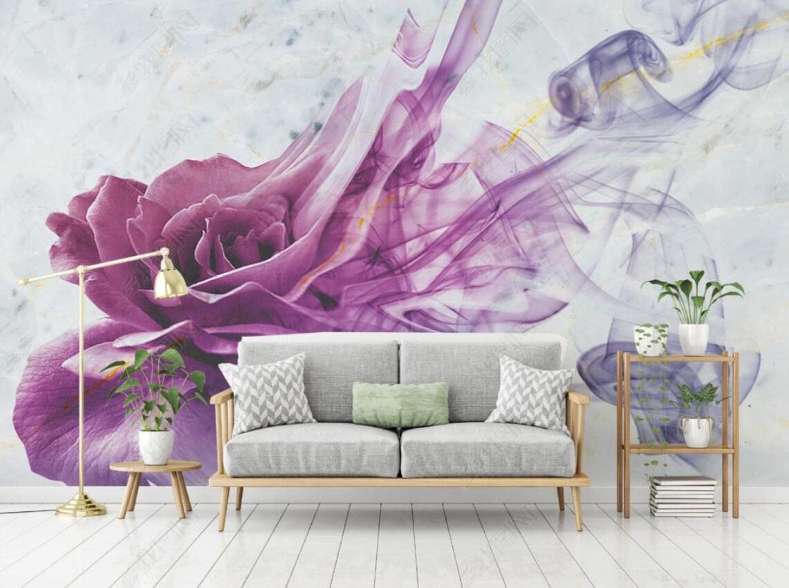 Papier peint panoramique 3D haut de gamme lignes de fumée violettes 350x250 cm
