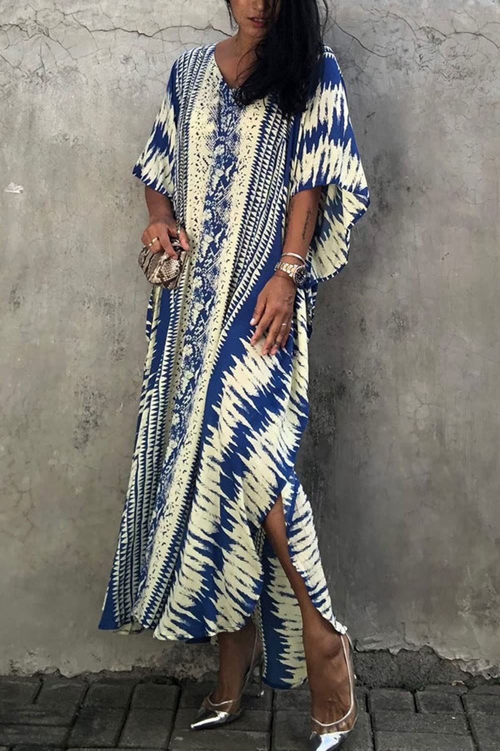 Jecarden Długa sukienka kaftanowa kaftan maxi sukienka damska na co dzień boho letnia sukienka maxi kaftan nocna odzież plażowa okrycie szlafroki dla kobiet pań