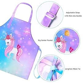 PASHOP 2 Pack Kids Apron Rainbow Unicorn Toddler Apron With Pockets for Kids Girls Boys Cooking Baking Painting