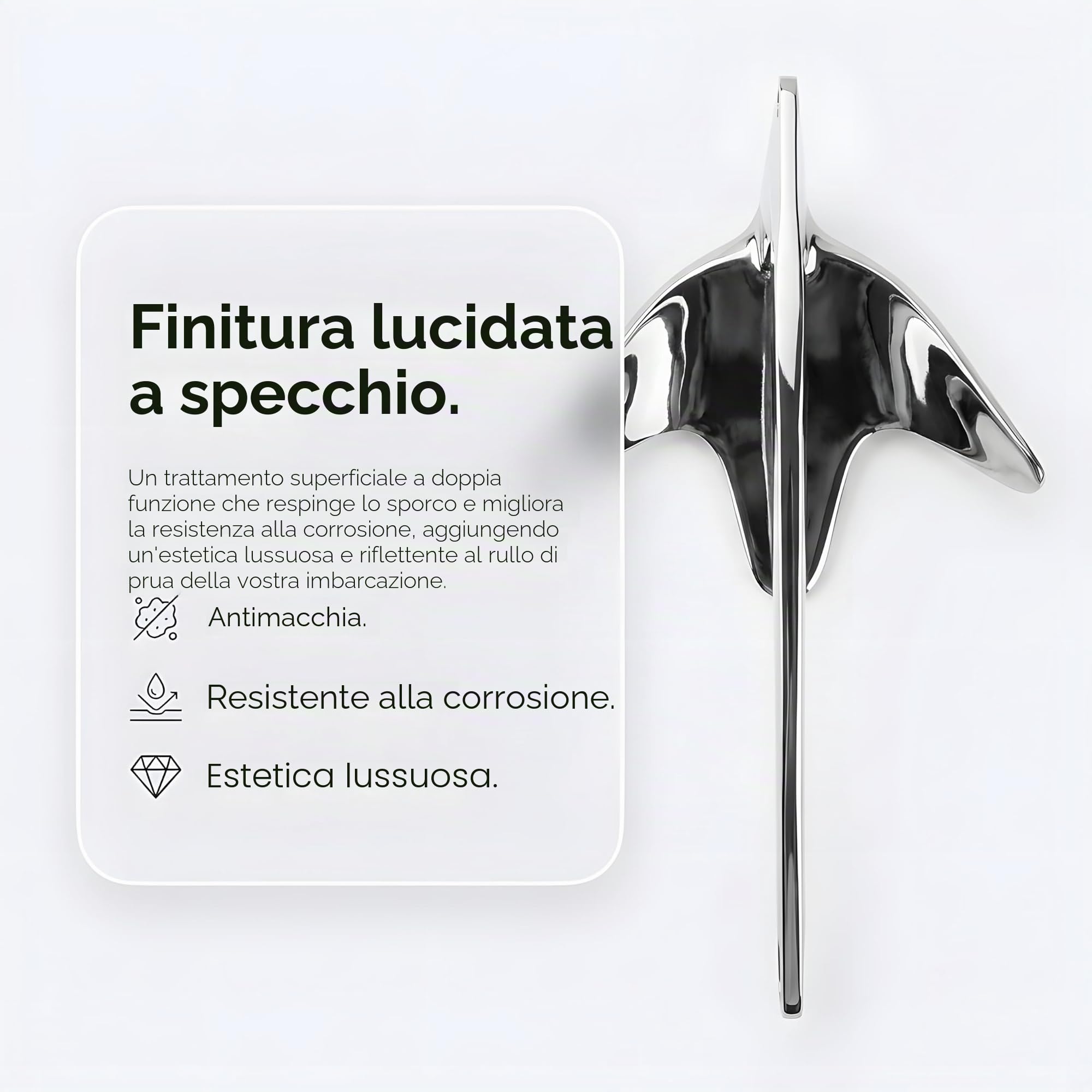 Ancora Bruce - Ancora Marina in Acciaio Inox con Finitura a Specchio, Resistente all'Acqua Salata per Yacht/Barche a Motore