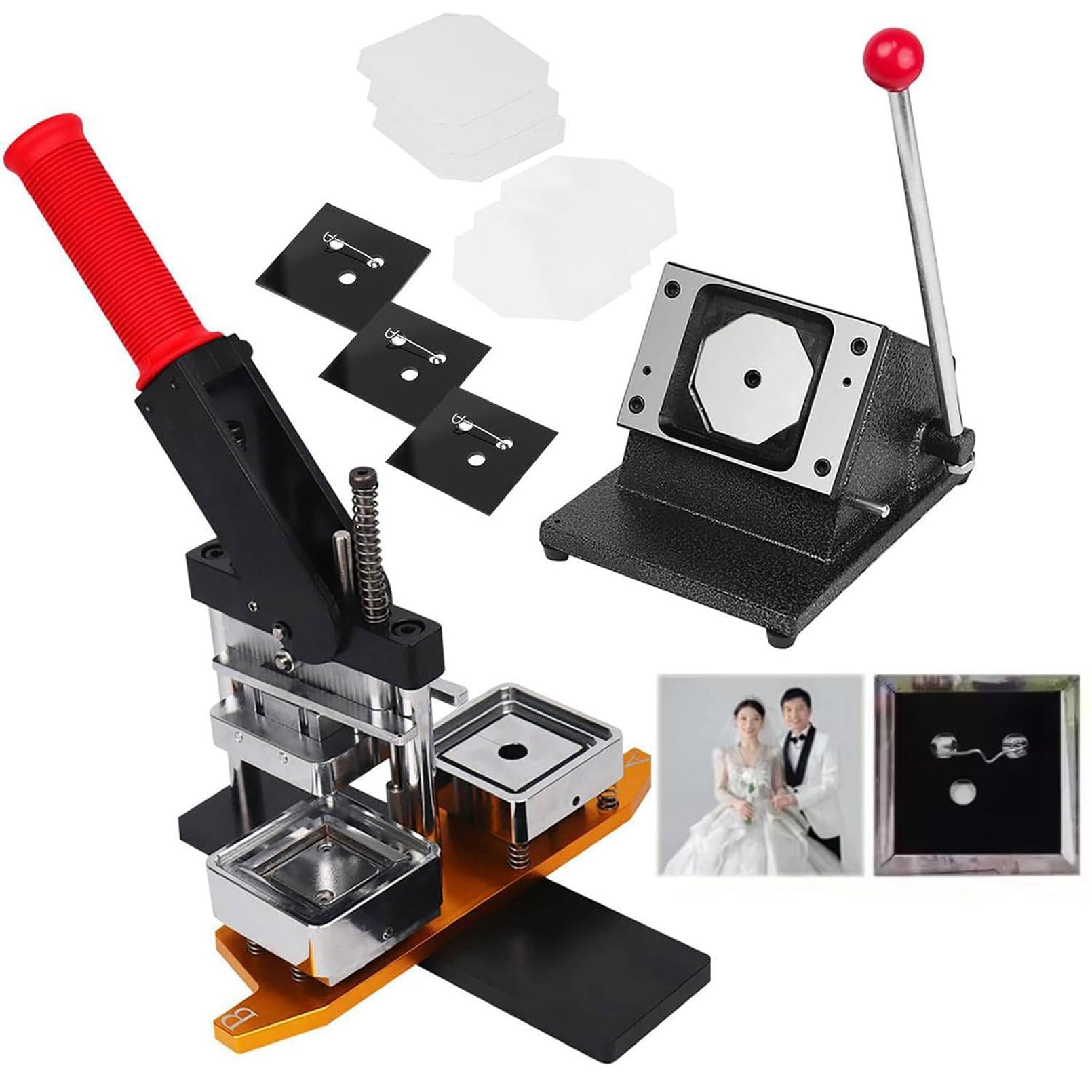 Quadratische Kühlschrankmagnete, Buttonmaschine, 50 x 50 mm, DIY-Foto-Kühlschrankaufkleber, Magnetpresse + Papierschneider + 100/1000-teiliges Material,Machine+100pcs(PinBadge)