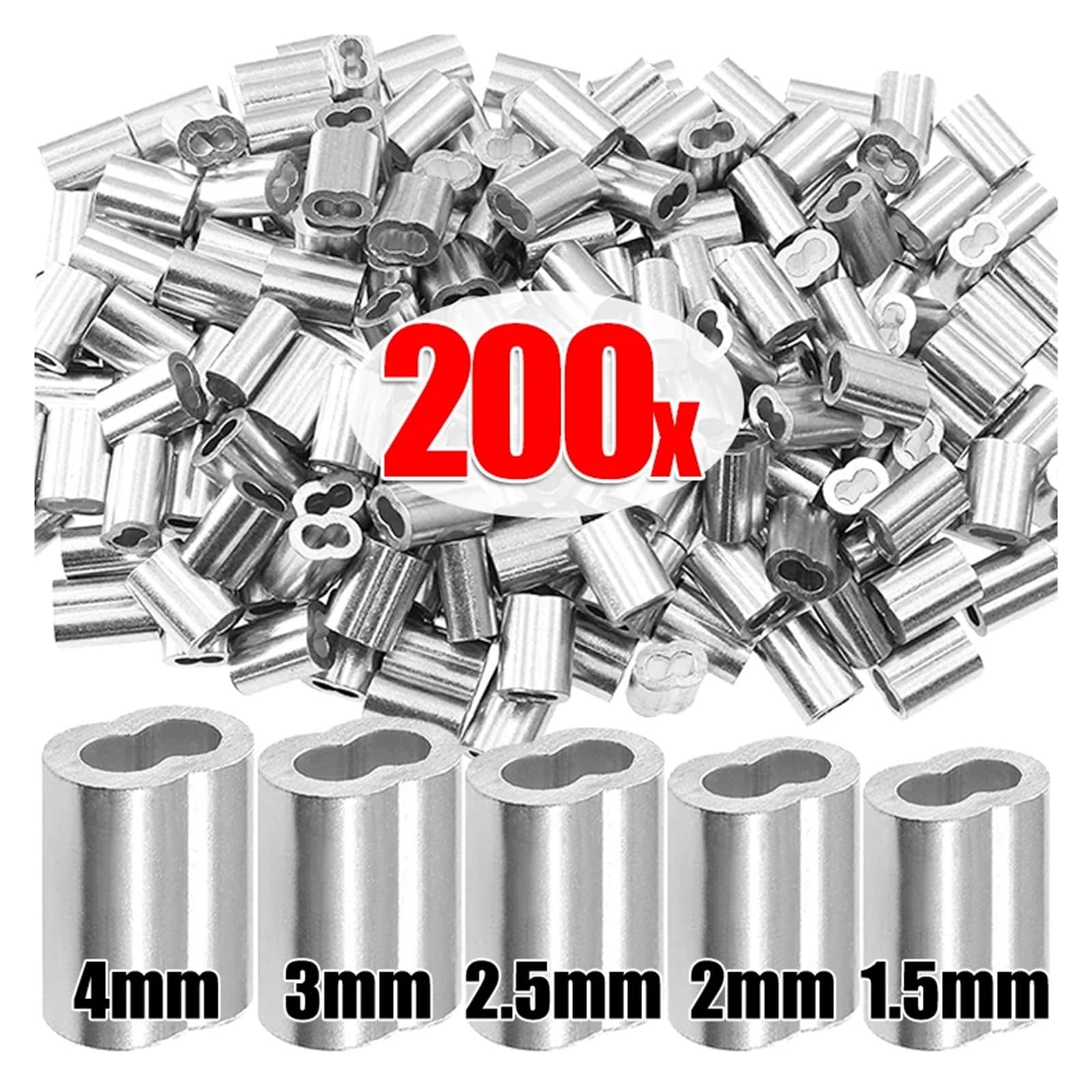 10/200 pz Foro Cavo A Crimpare Manicotto M1.5 a M4 Puntali for cavi In Alluminio a Forma di 8 Fermacavo A Crimpare Corda Accessori Hardware(M2x10pcs)