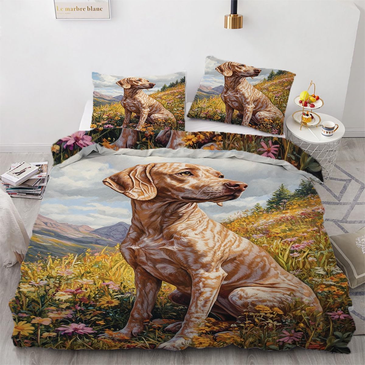 NDXRWDZR Super King Size Duvet Set Vizsla Duvet Cover with Zipper Closure Bedding for Aldults Kids Soft Breathable Microfiber Cover 260x220 cm + 2 Pillowcases 50x75 cm