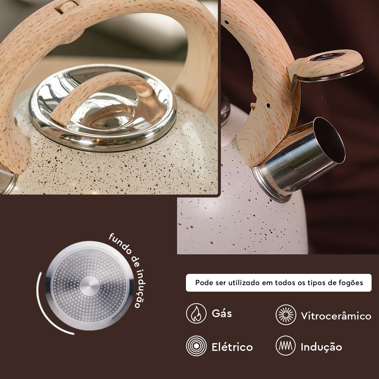 Chaleira com Apito Brinox 2,7L com Indução Roma - Vanilla : Amazon