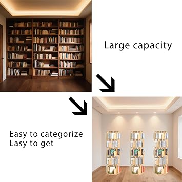 YGYQZ Rotating Bookshelf, 5 Tier Floor Standing Bookcase Wood 360 Display Narrow Book Shelf Organizer for Kids & Adult Storage Rack for Bedroom, Living Room, Study Room