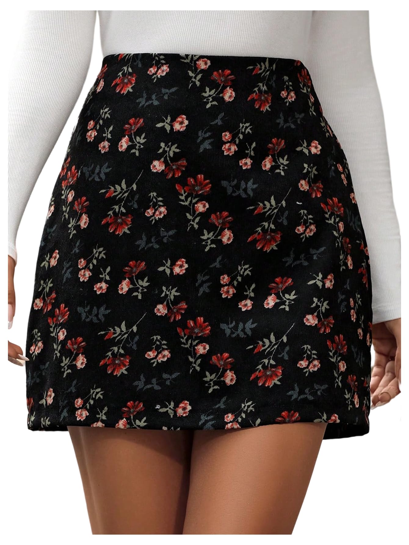 MakeMeChic Womens Floral Mini Skirt High Waisted Zipper Dressy Business Fall Skirts