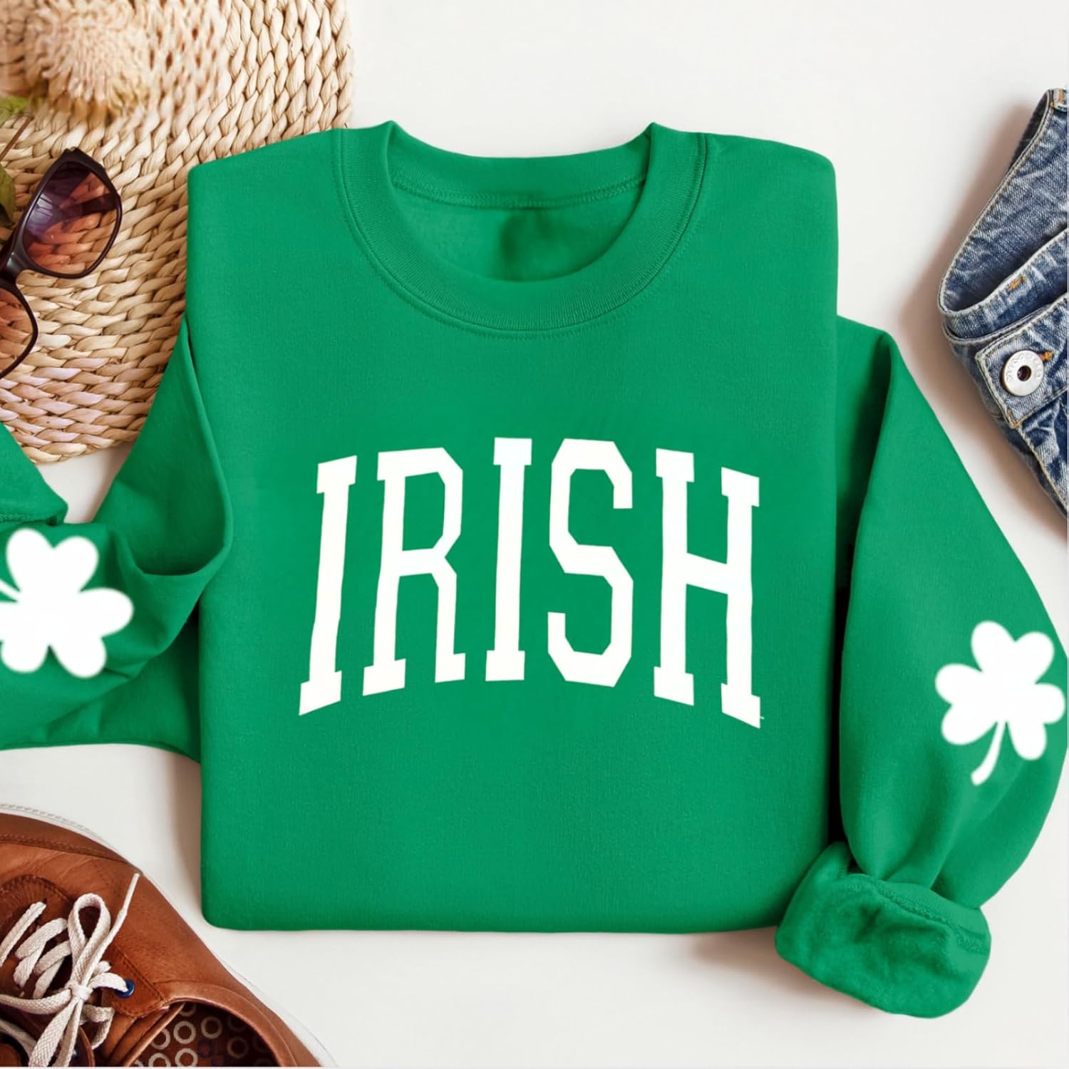 Women St Patrick's Day Sweatshirt Shamrock Long Sleeve Shirt Irish Casual Pullover Top - Image 5