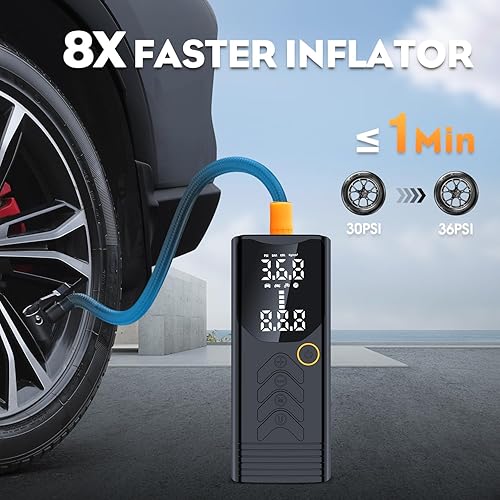 Miniatura 2 de Inflador de neumáticos, compresor de aire portátil, bomba de aire de 150 PSI para automóvil, inflador inalámbrico inteligente 8 veces más rápido,