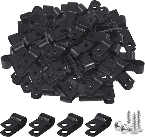 Miniatura 11 de Glarks 120 abrazaderas de alambre de nailon negro de 3/8 pulgadas para montaje de tornillo tipo R con 120 tornillos para kit de cable, conducto y