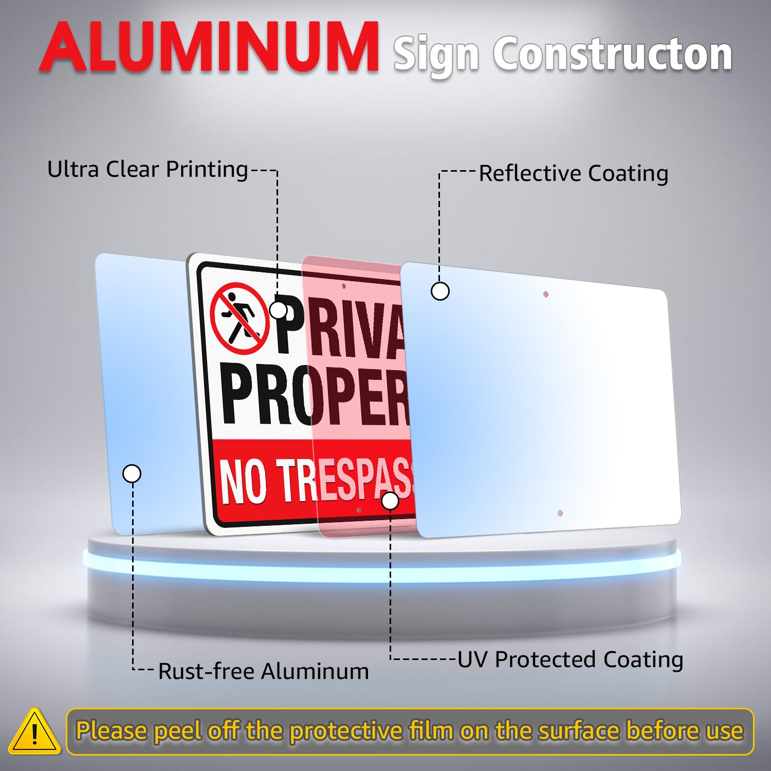 Faittoo Letrero de prohibido pasar propiedad privada con estaca de 36 pulgadas para exterior, paquete de 4 unidades de aluminio pesado libre de óxido de 14 x 10 pulgadas, reflectante, resistente a la