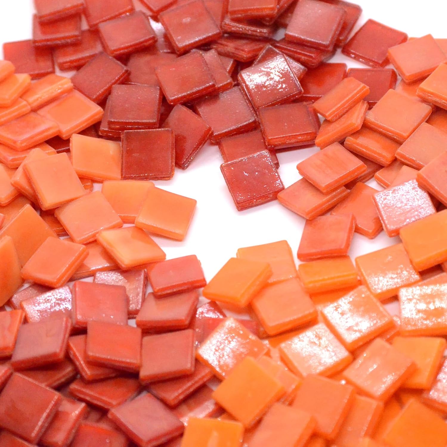 IGNIS 250 Pcs (1.28 lbs) Glass Mosaic Tiles for Crafts, 5-Color 5/8" (15mm) Radiant Sunset Red-Orange Palette, Pure Glossy Finish Square Beveled Art Glass Pieces for DIY Vases & Pro-Grade Crafting