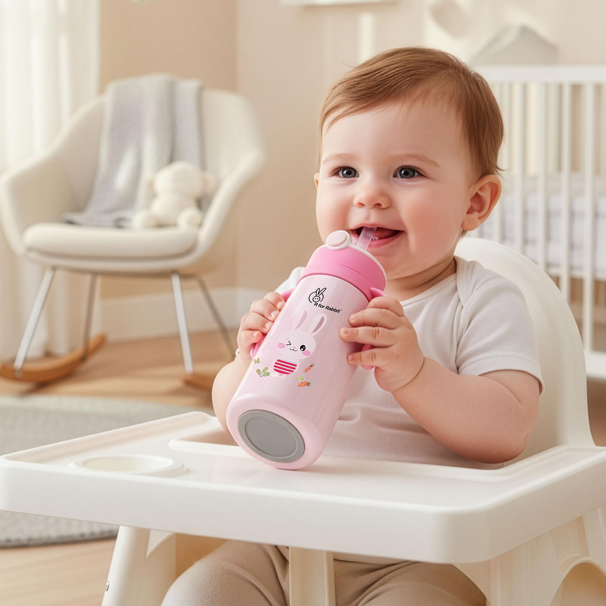 R for Rabbit Steebo Safari Premium Stainless Steel Water Sipper for Baby, Spill Proof BPA Free Soft Silicone Straw Drinking Sipper for Kids of 12+ Months (500ml, Pink Bunny)-image-49